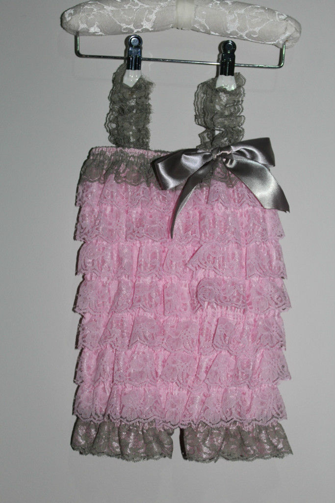 Lace and Satin Romper -  Pink/Grey