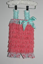 Lace and Satin Romper -  Apricot/Mint
