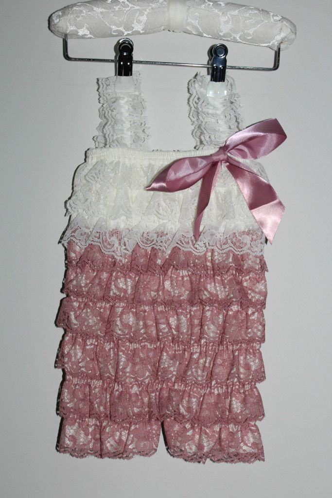 Lace and Satin Romper -  Mauve/Cream