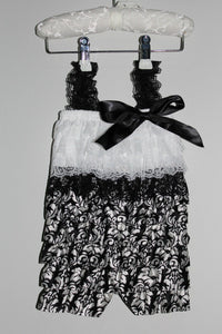 Lace and Satin Romper - Black and White