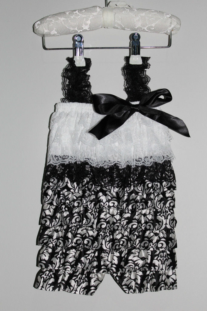 Lace and Satin Romper - Black and White