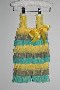 Lace and Satin Romper -  Yellow 1