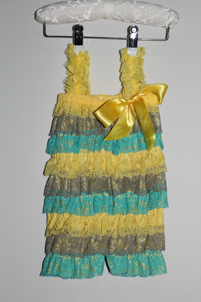 Lace and Satin Romper -  Yellow 1