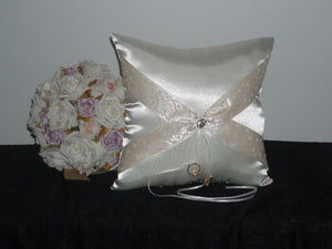 Wedding Ring Bearer Pillow - White/Gold