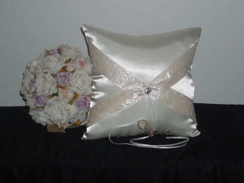 Wedding Ring Bearer Pillow - White/Gold