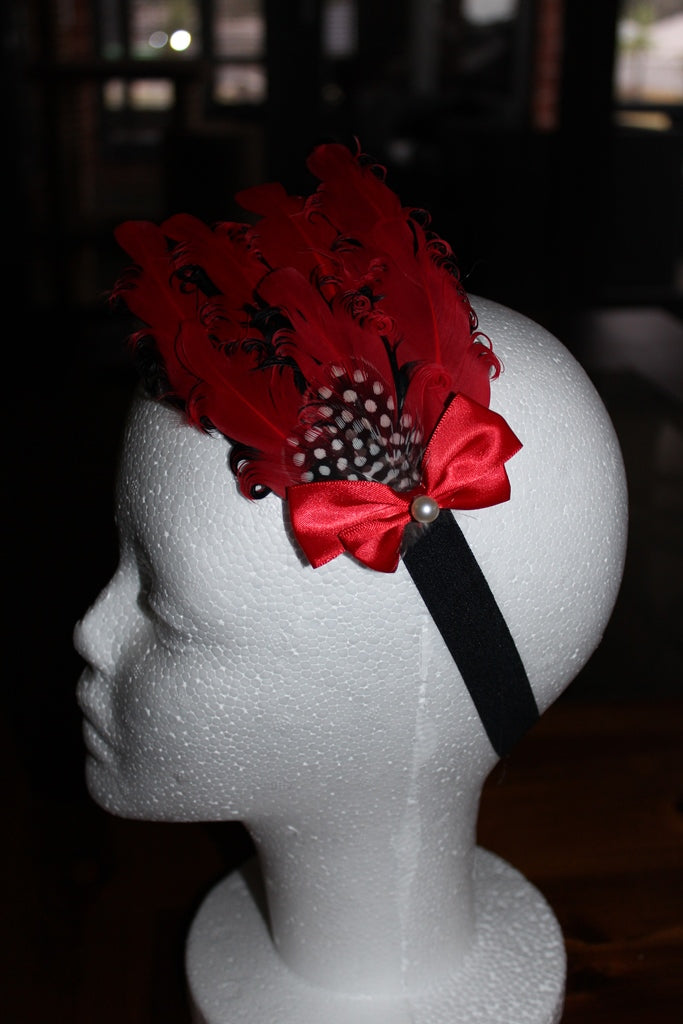 Feather Headband  - Red/Black