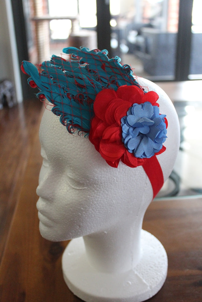 Feather Headband  - Blue/Red