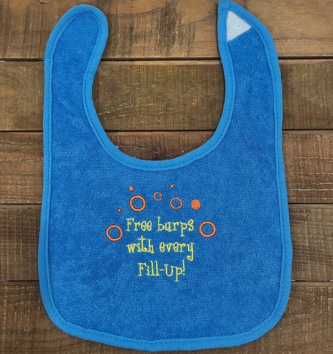 Free burps with every Fill-Up Bib (blue)