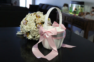 Flower Girl Basket - Pink/Grey