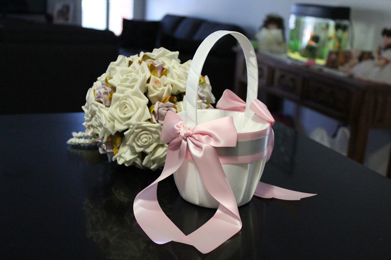 Flower Girl Basket - Pink/Grey