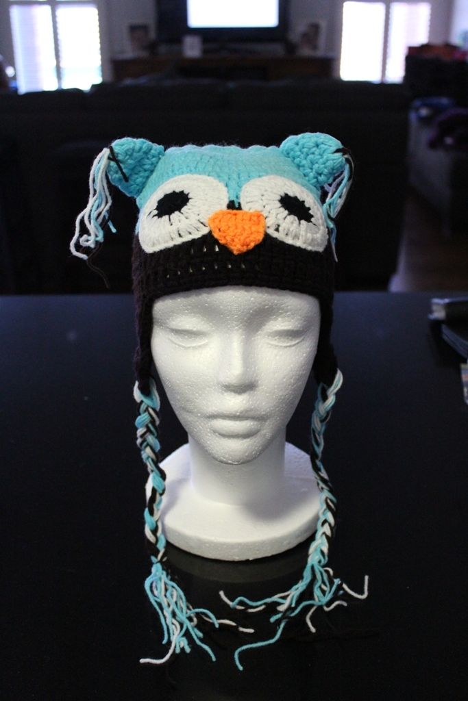 Owl Ear Flap Crochet Beanie (White Eyes)