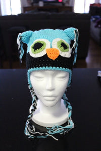 Owl Ear Flap Crochet Beanie (Green Eyes)