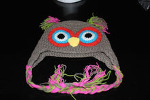Load image into Gallery viewer, Owl Ear Flap Crochet Beanie (Brown)
