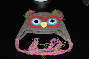 Owl Ear Flap Crochet Beanie (Brown)