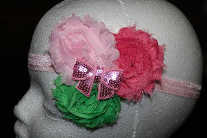 Shabby Chic Headband  - Pink/Green