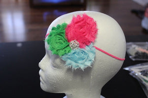 Shabby Chic Headband  - Pink/Green/Blue