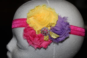 Shabby Chic Headband  - Purple/Pink/Yellow