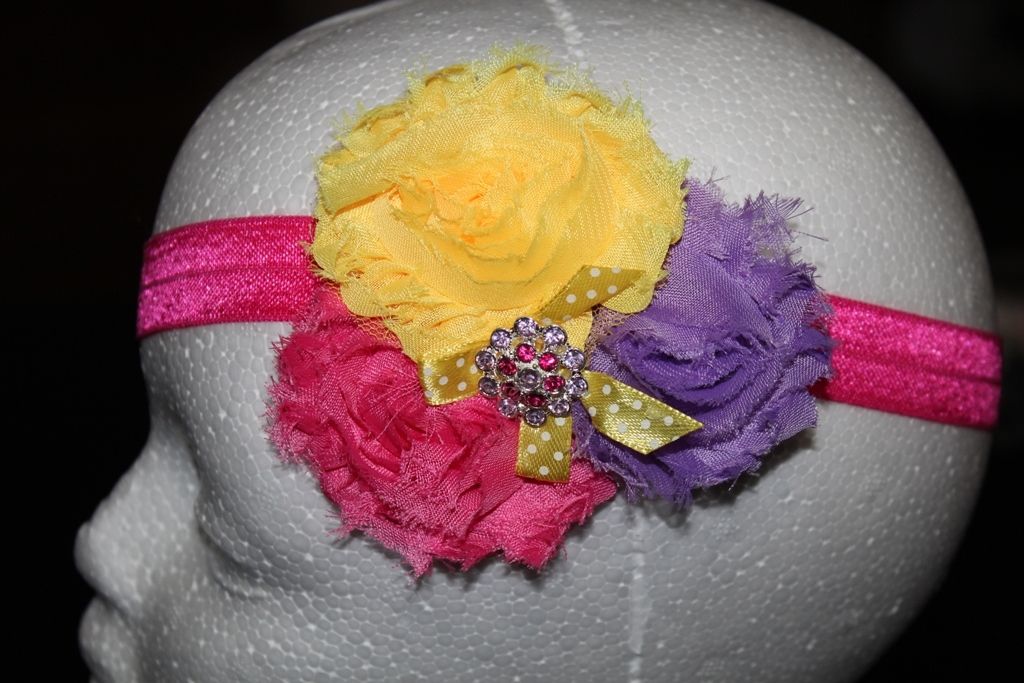 Shabby Chic Headband  - Purple/Pink/Yellow