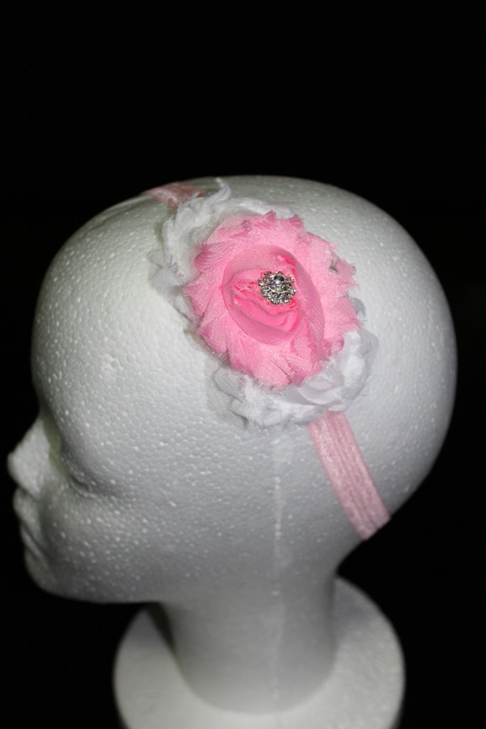 Shabby Chic Headband  - White & Pink