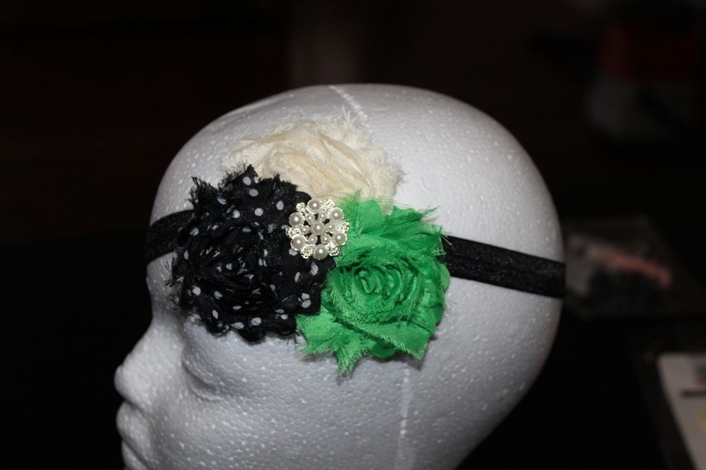 Shabby Chic Headband  - Green/Black/Cream