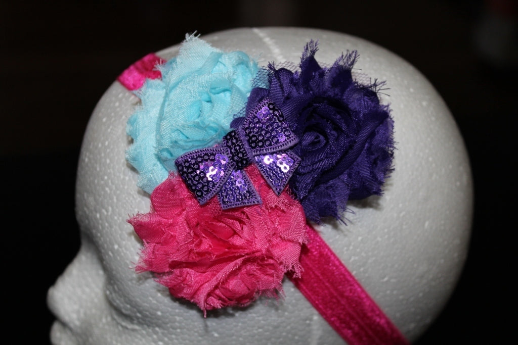 Shabby Chic Headband  - Purple/Pink/Blue