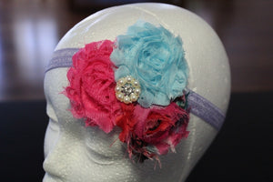 Shabby Chic Headband  - Pink/Blue