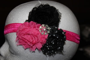 Shabby Chic Headband  - Pink/Black