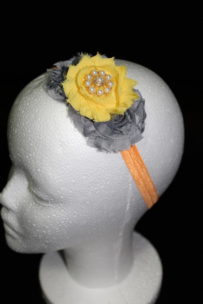 Shabby Chic Headband  - Yellow & Grey