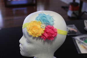 Shabby Chic Headband  - Pink/Blue/Yellow