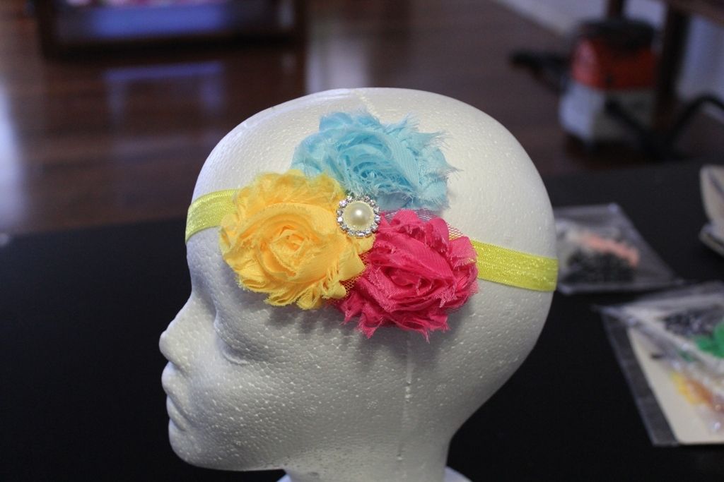 Shabby Chic Headband  - Pink/Blue/Yellow