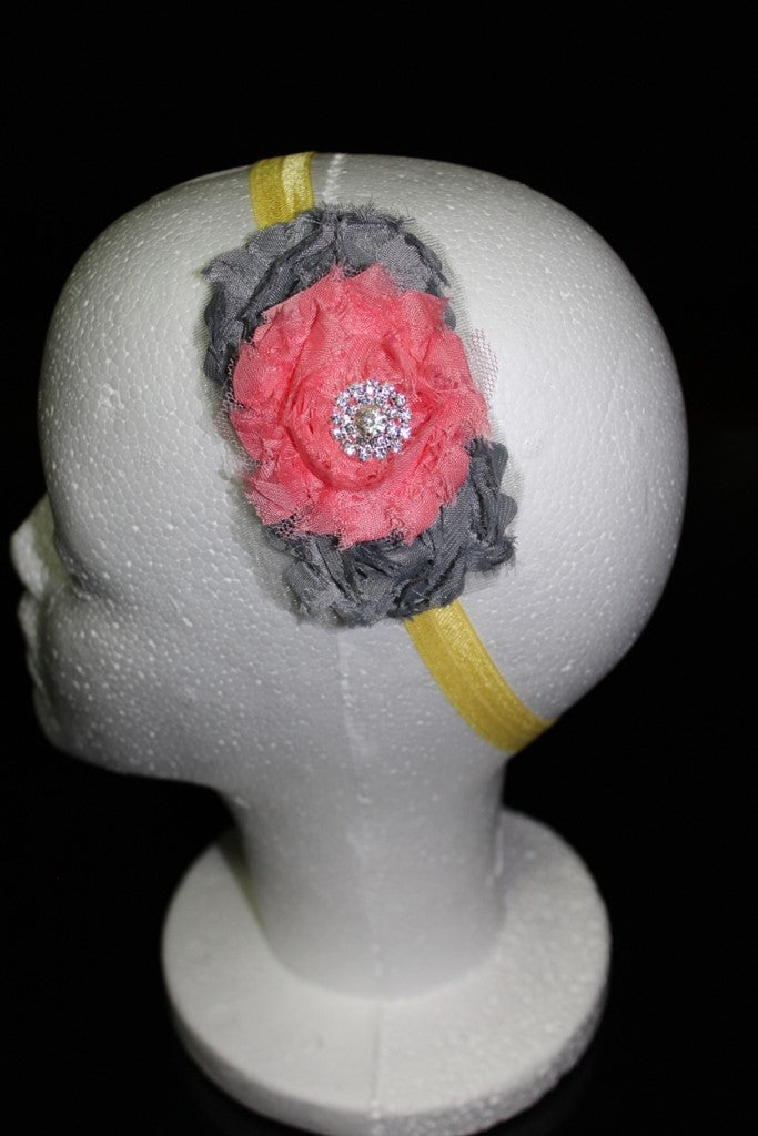 Shabby Chic Headband  - Pink & Grey