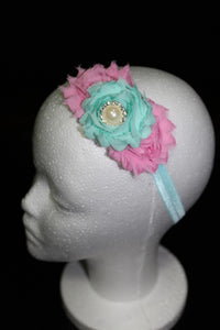 Shabby Chic Headband  - Pink & Mint
