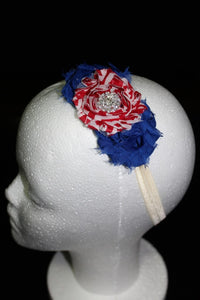 Shabby Chic Headband  - Red/White & Blue