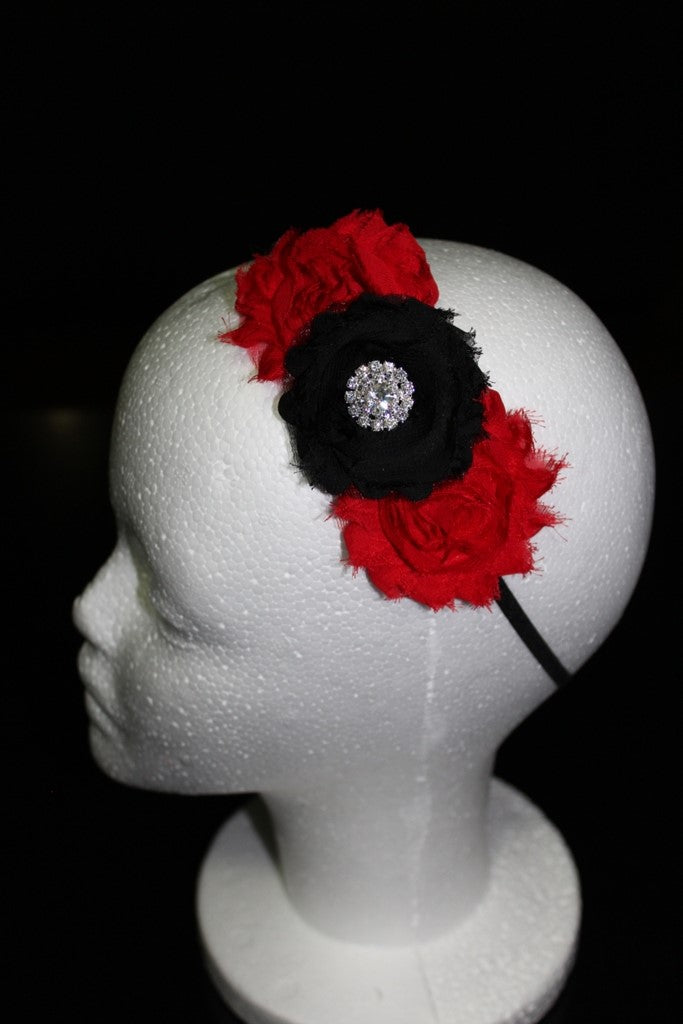 Shabby Chic Headband  - Red & Black