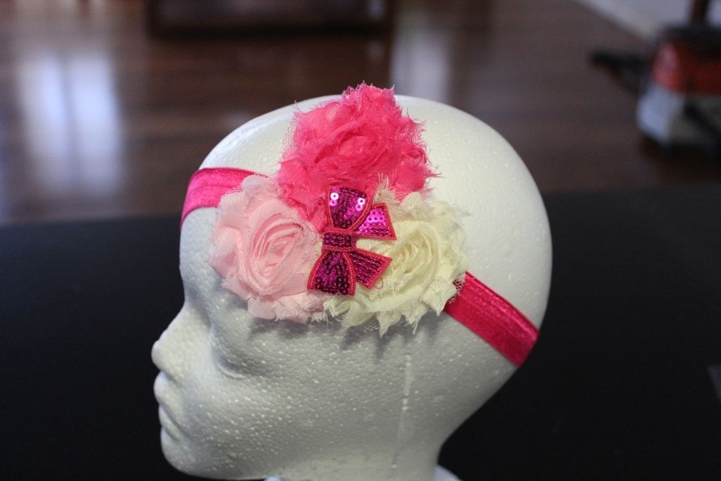 Shabby Chic Headband  - Pink/Cream